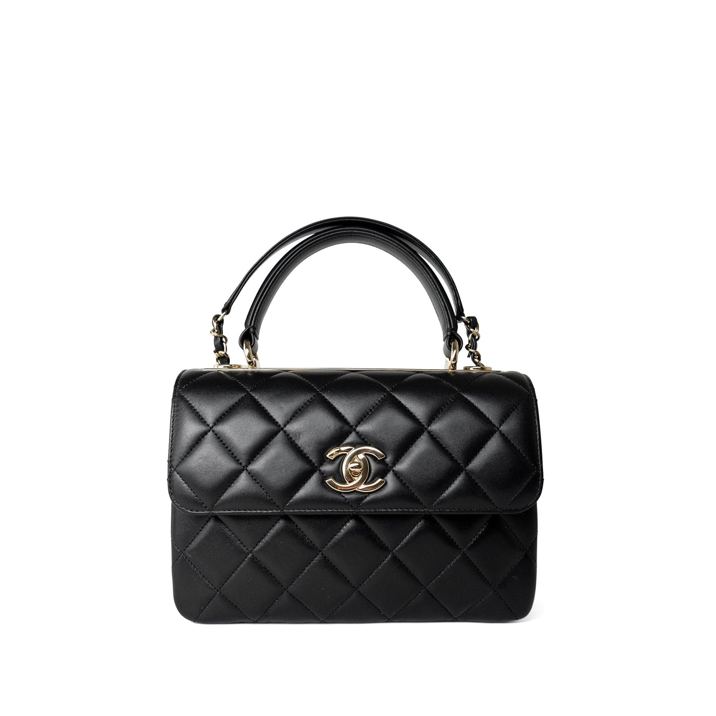 Black Lambskin Quilted Trendy CC Small Light Gold Hardware