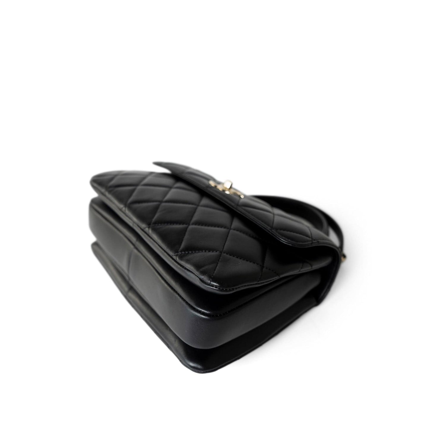 Black Lambskin Quilted Trendy CC Small Light Gold Hardware