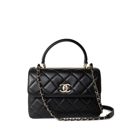 Black Lambskin Quilted Trendy CC Small Light Gold Hardware