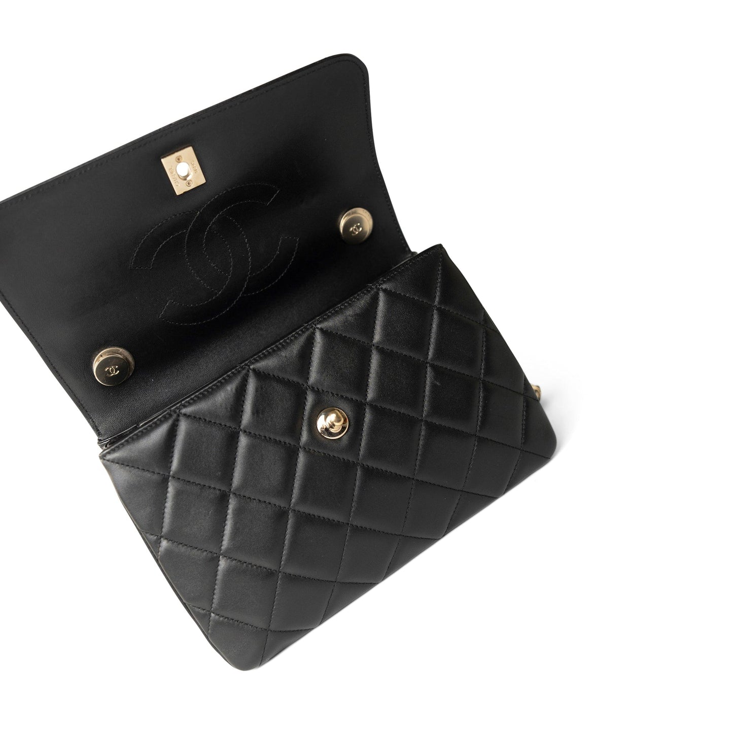 Black Lambskin Quilted Trendy CC Small Light Gold Hardware