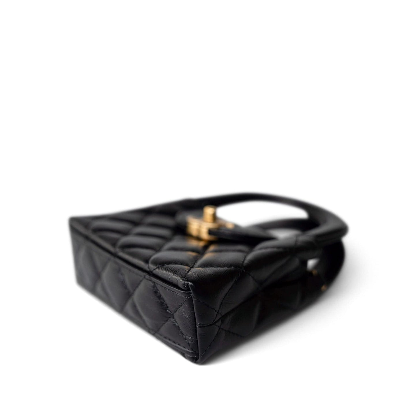 Black Shiny Aged Calfskin Nano Kelly Mini Shopper