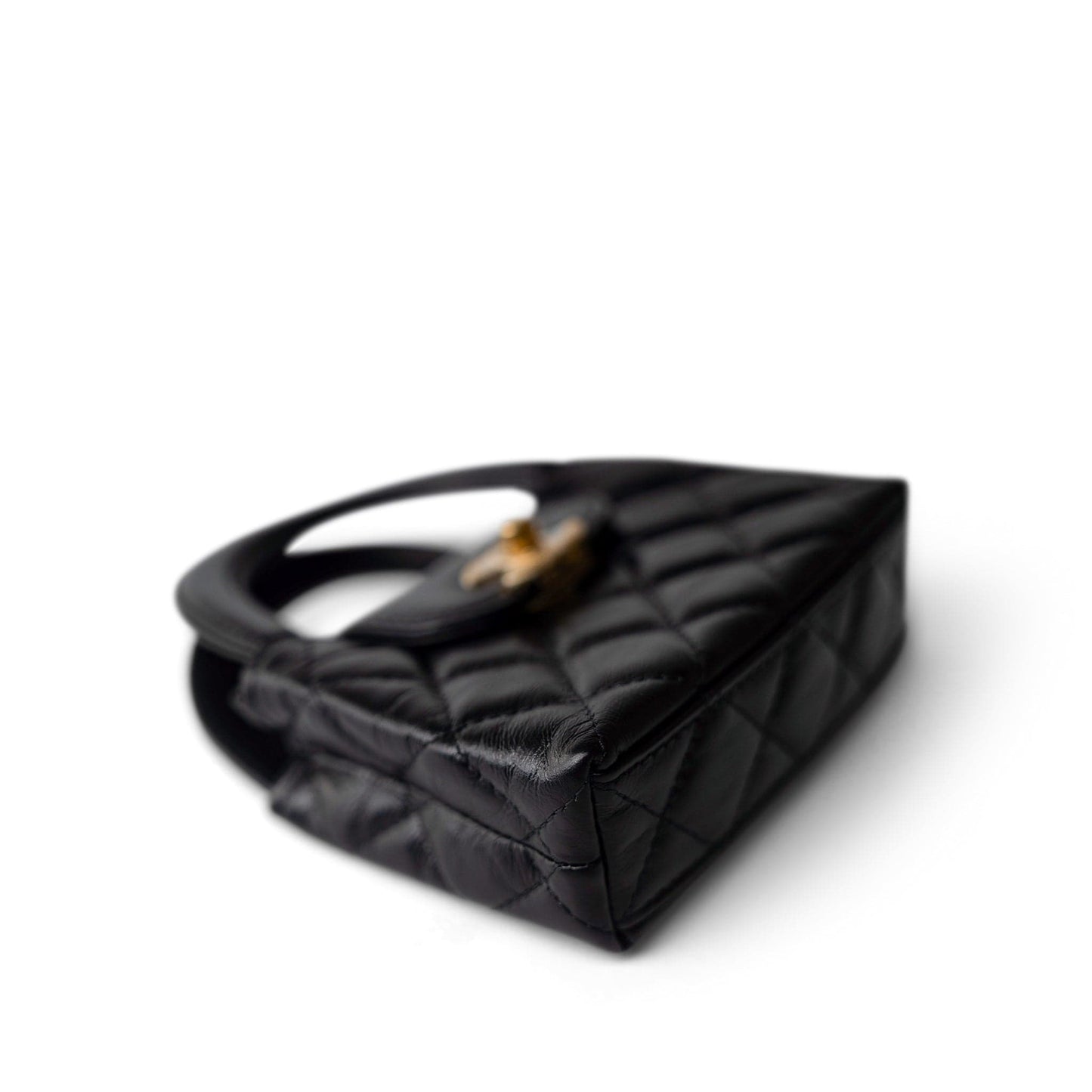 Black Shiny Aged Calfskin Nano Kelly Mini Shopper