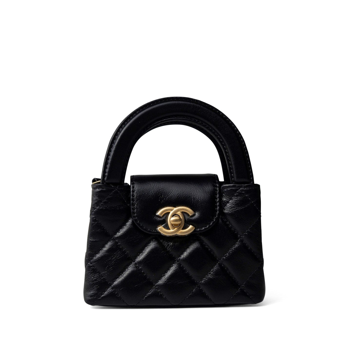 Black Shiny Aged Calfskin Nano Kelly Mini Shopper