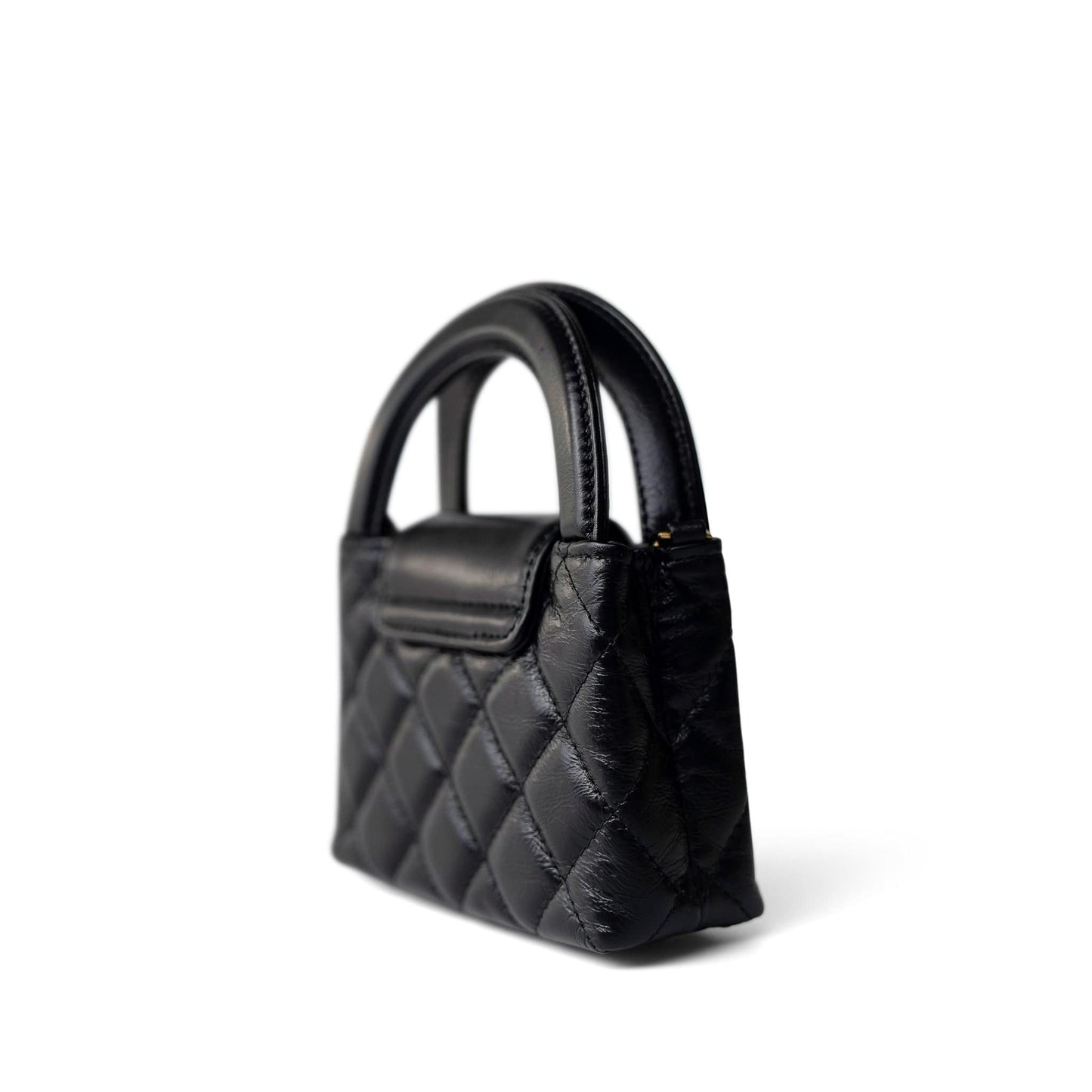 Black Shiny Aged Calfskin Nano Kelly Mini Shopper