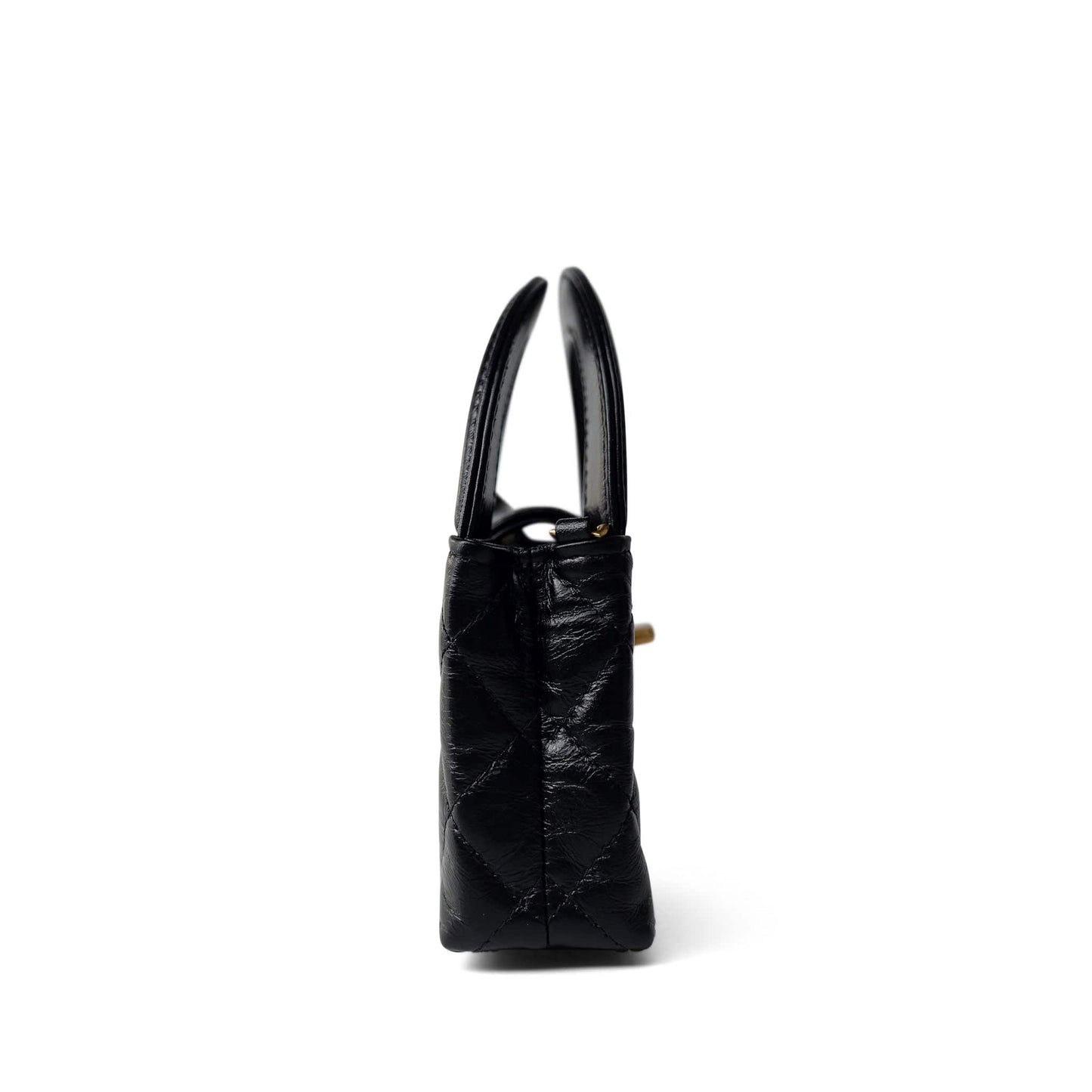 Black Shiny Aged Calfskin Nano Kelly Mini Shopper