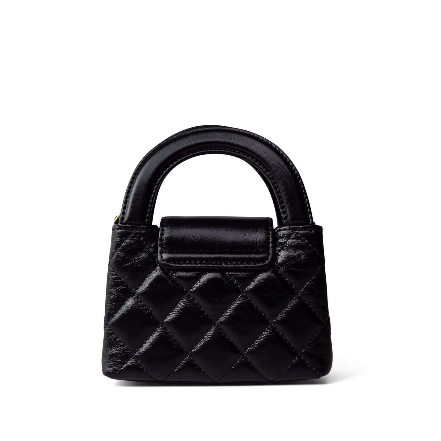 Black Shiny Aged Calfskin Nano Kelly Mini Shopper