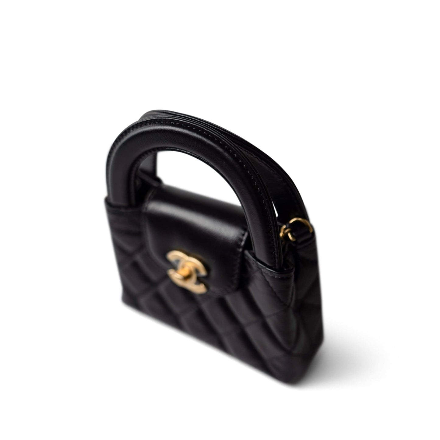 Black Shiny Aged Calfskin Nano Kelly Mini Shopper