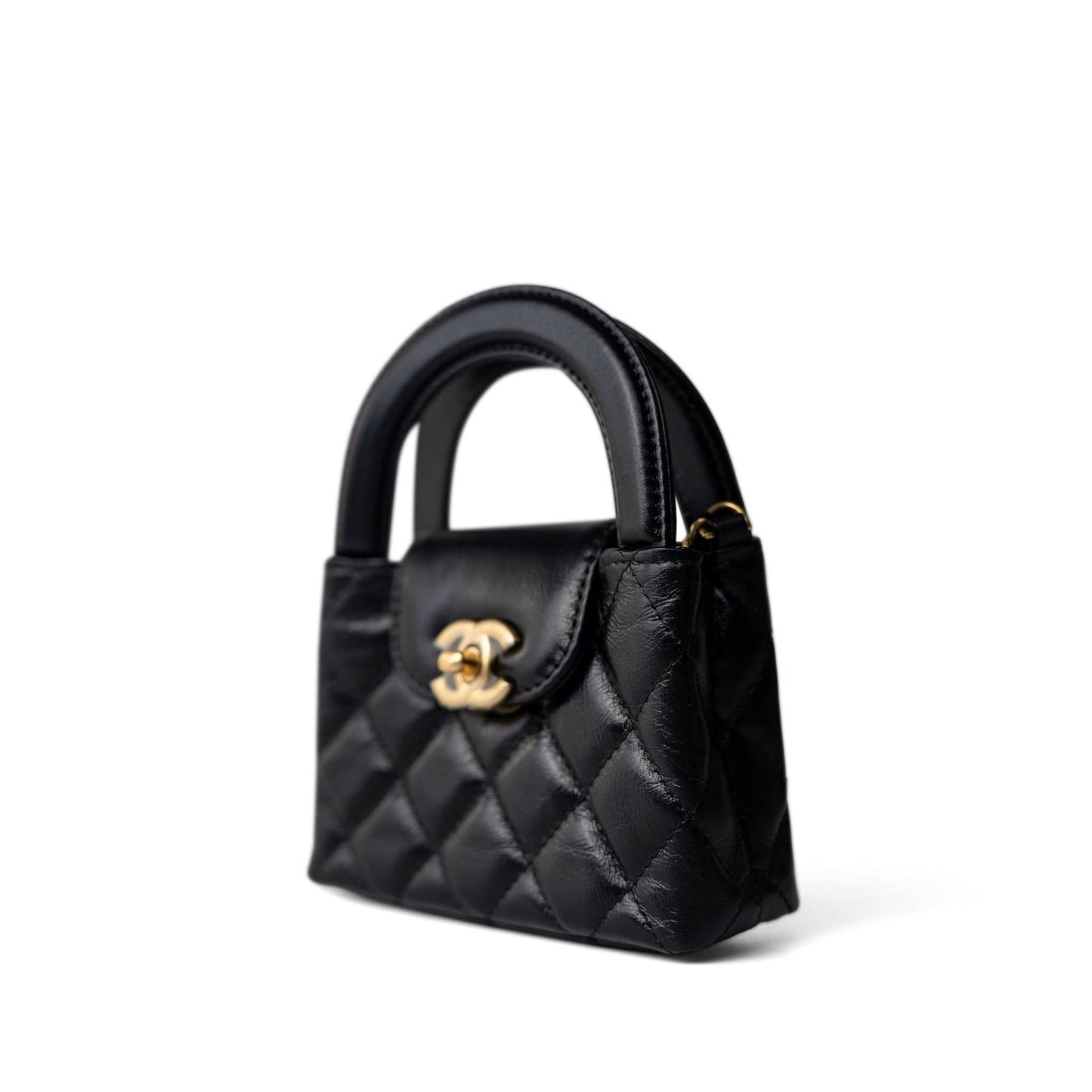 Black Shiny Aged Calfskin Nano Kelly Mini Shopper
