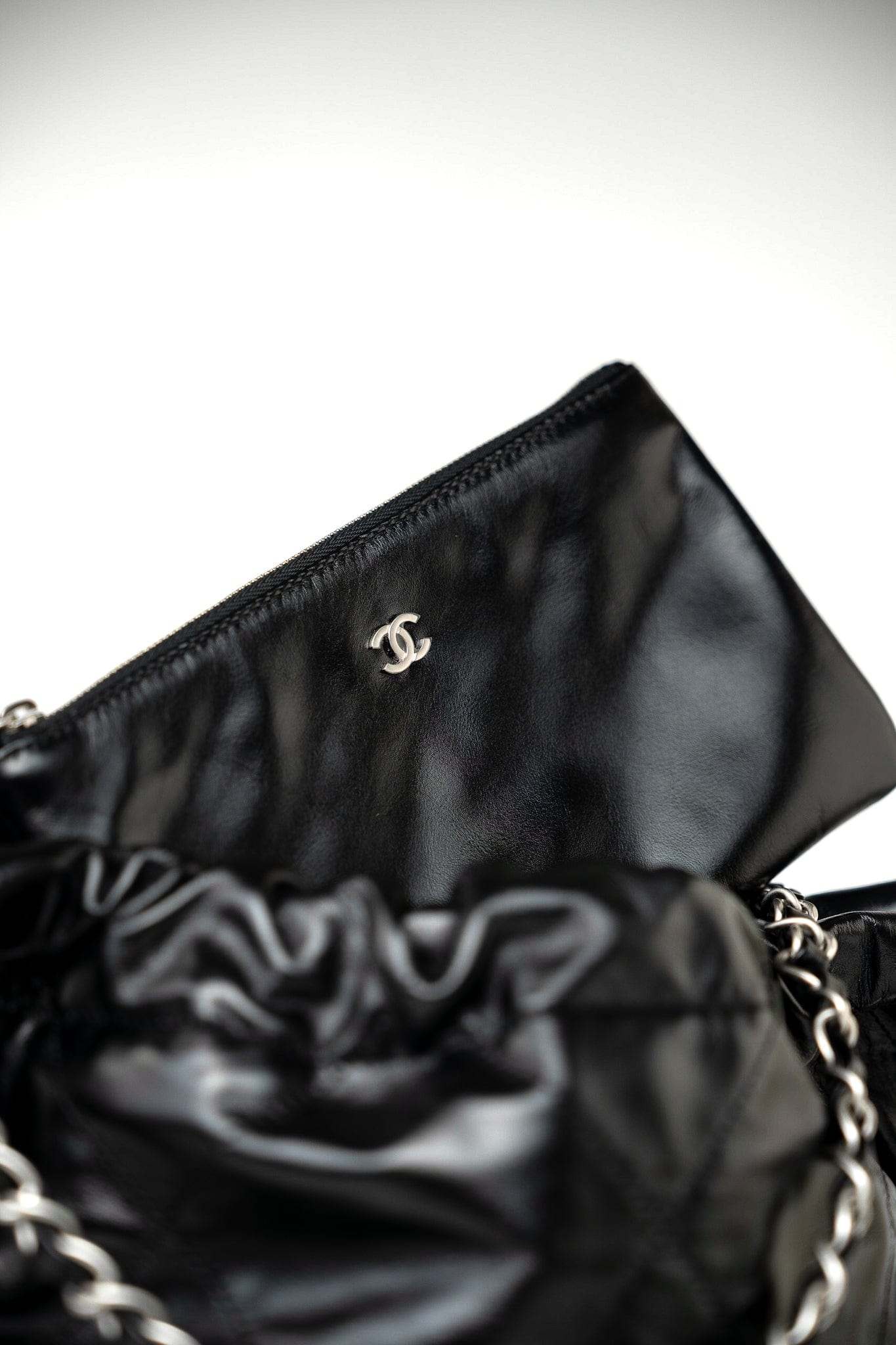 Black Calfskin Quilted 22 Bag Small Aged Silver Hardware