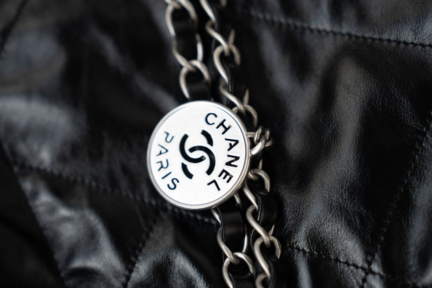 Black Calfskin Quilted 22 Bag Small Aged Silver Hardware