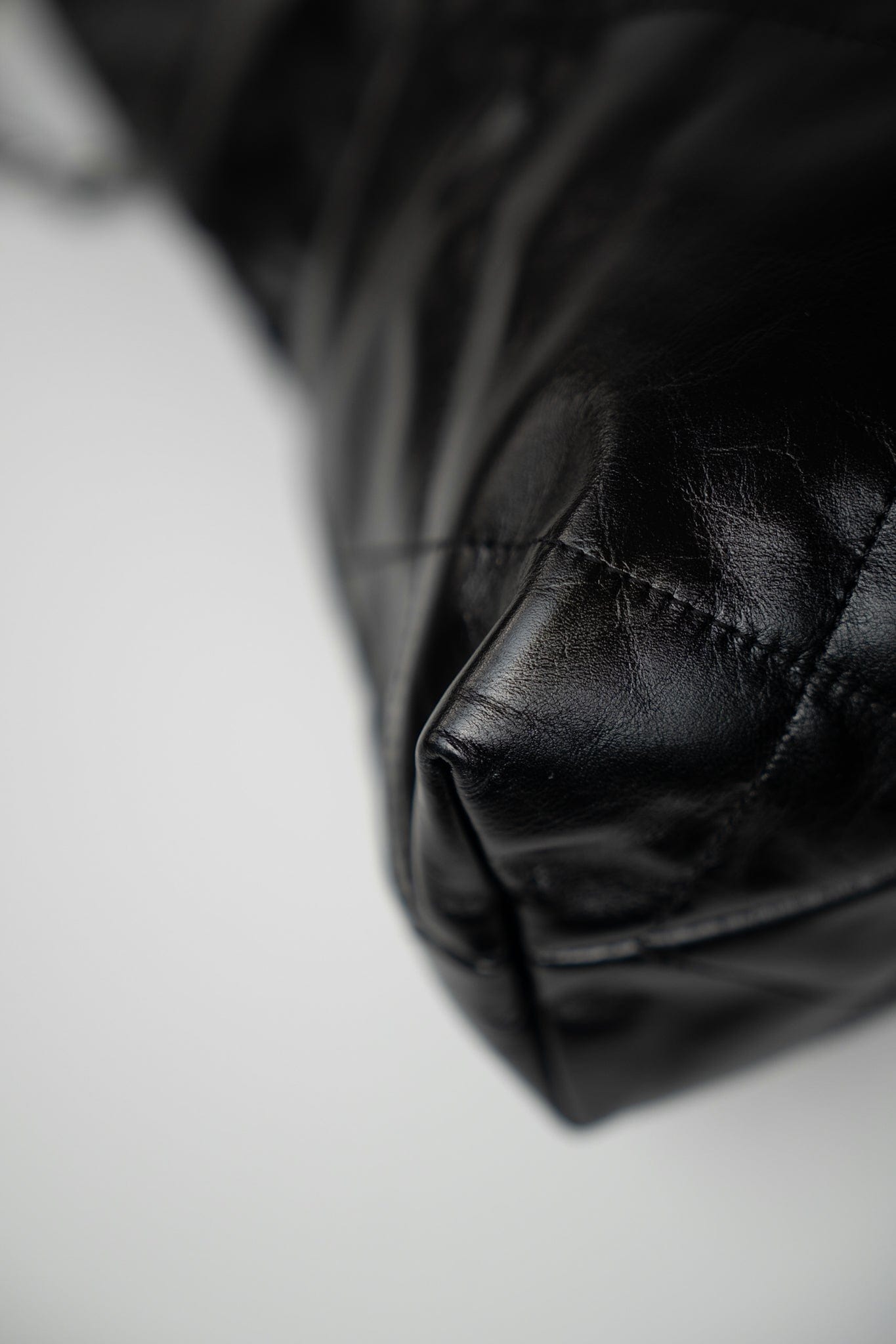 Black Calfskin Quilted 22 Bag Small Aged Silver Hardware