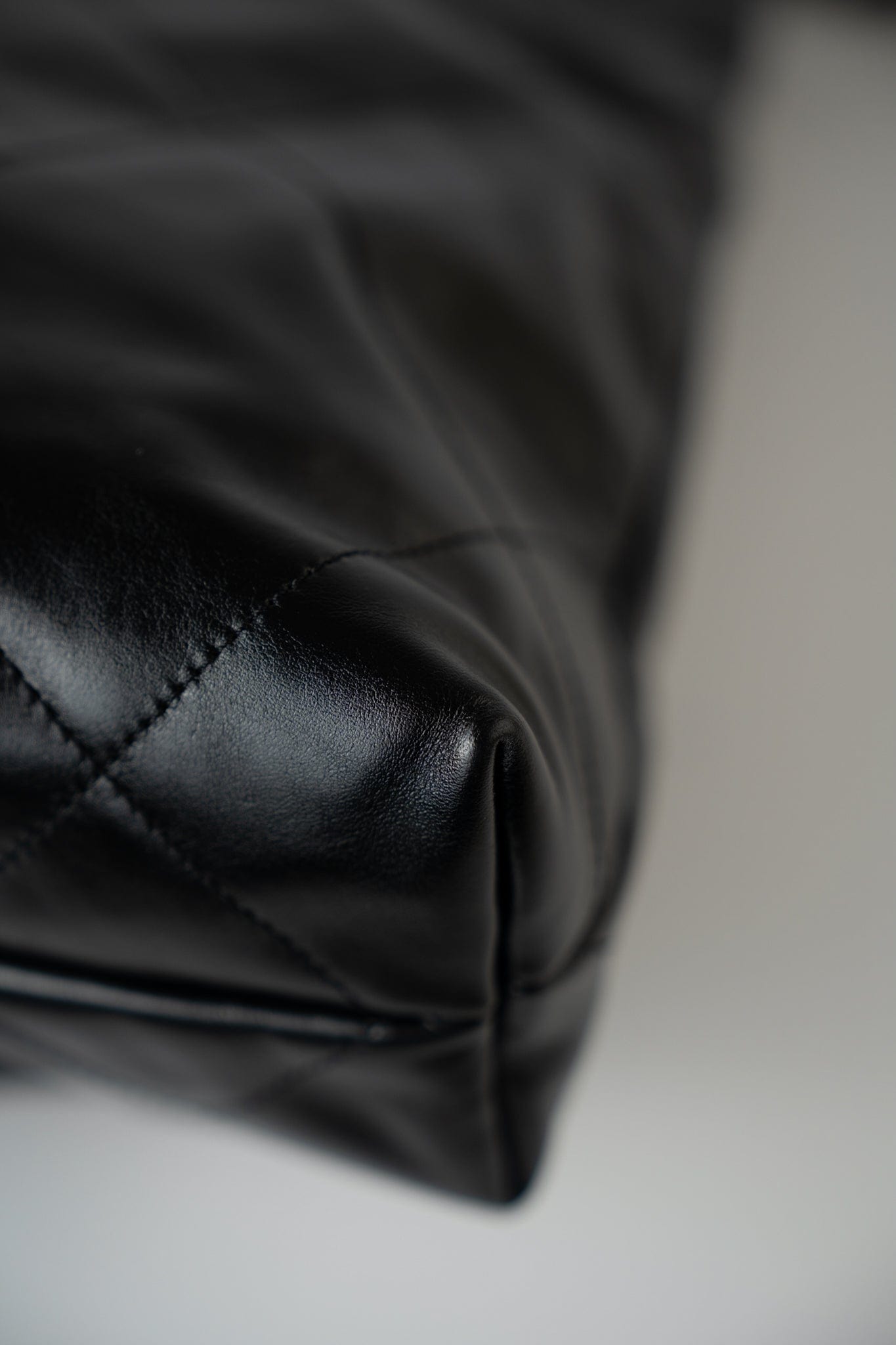 Black Calfskin Quilted 22 Bag Small Aged Silver Hardware