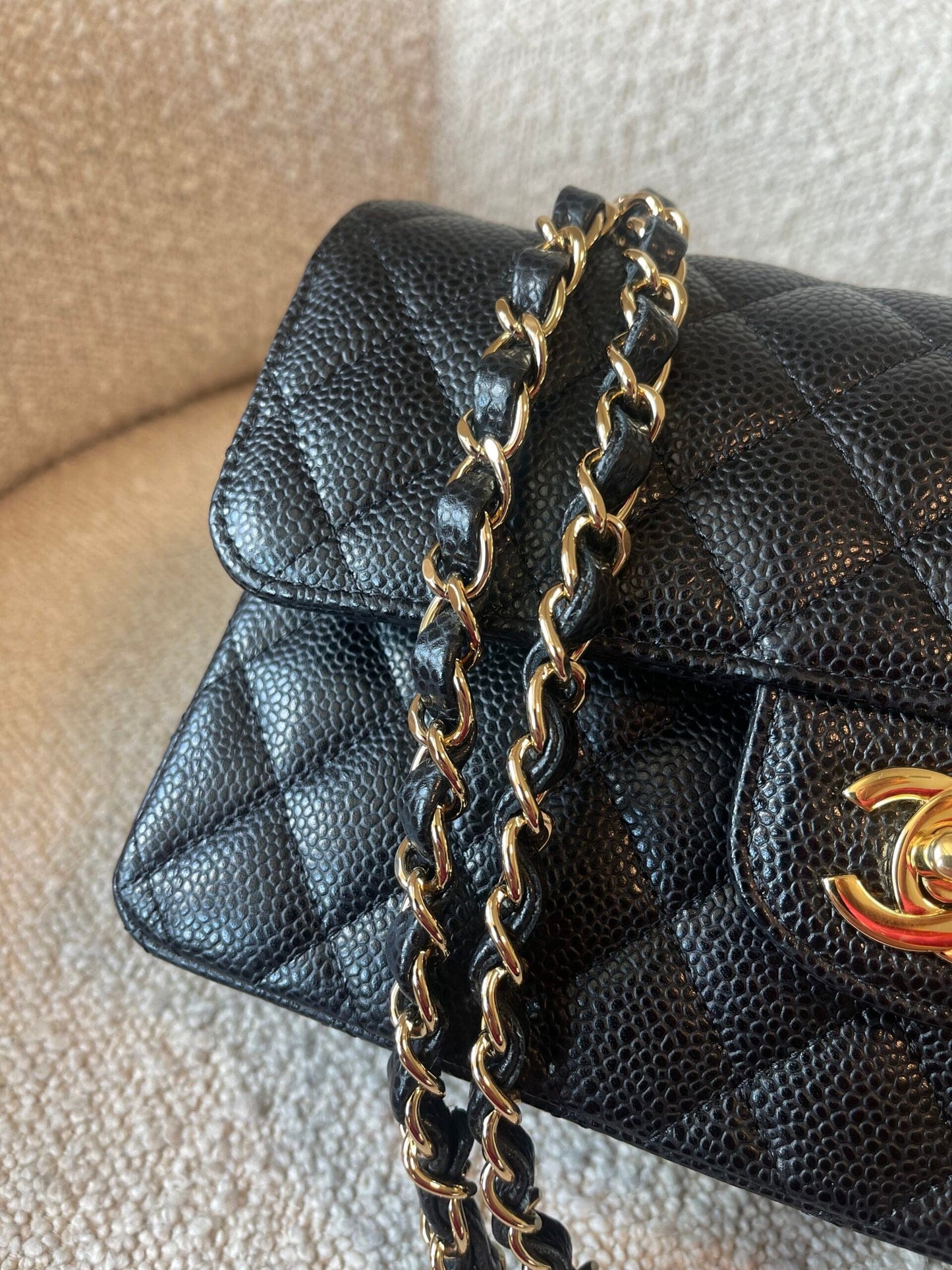 Black Caviar Quilted Classic Double Flap Small Gold Hardware