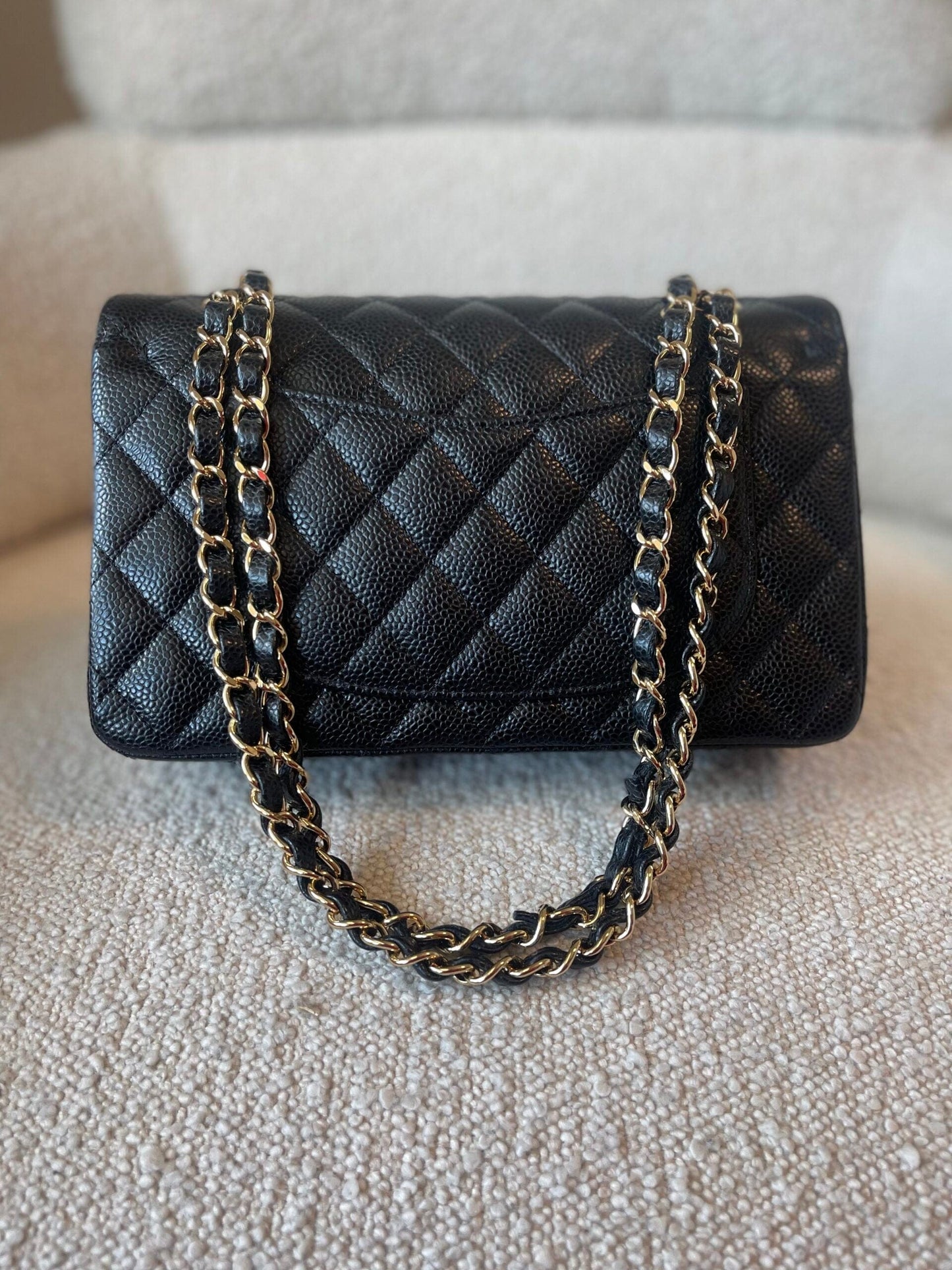 Black Caviar Quilted Classic Double Flap Small Gold Hardware