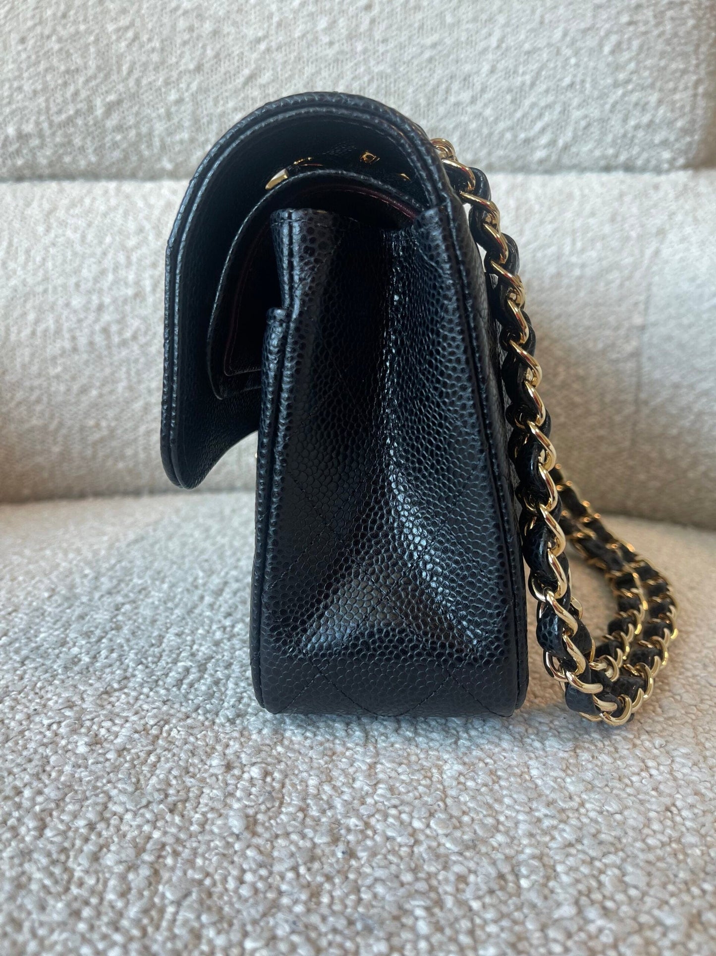 Black Caviar Quilted Classic Double Flap Small Gold Hardware