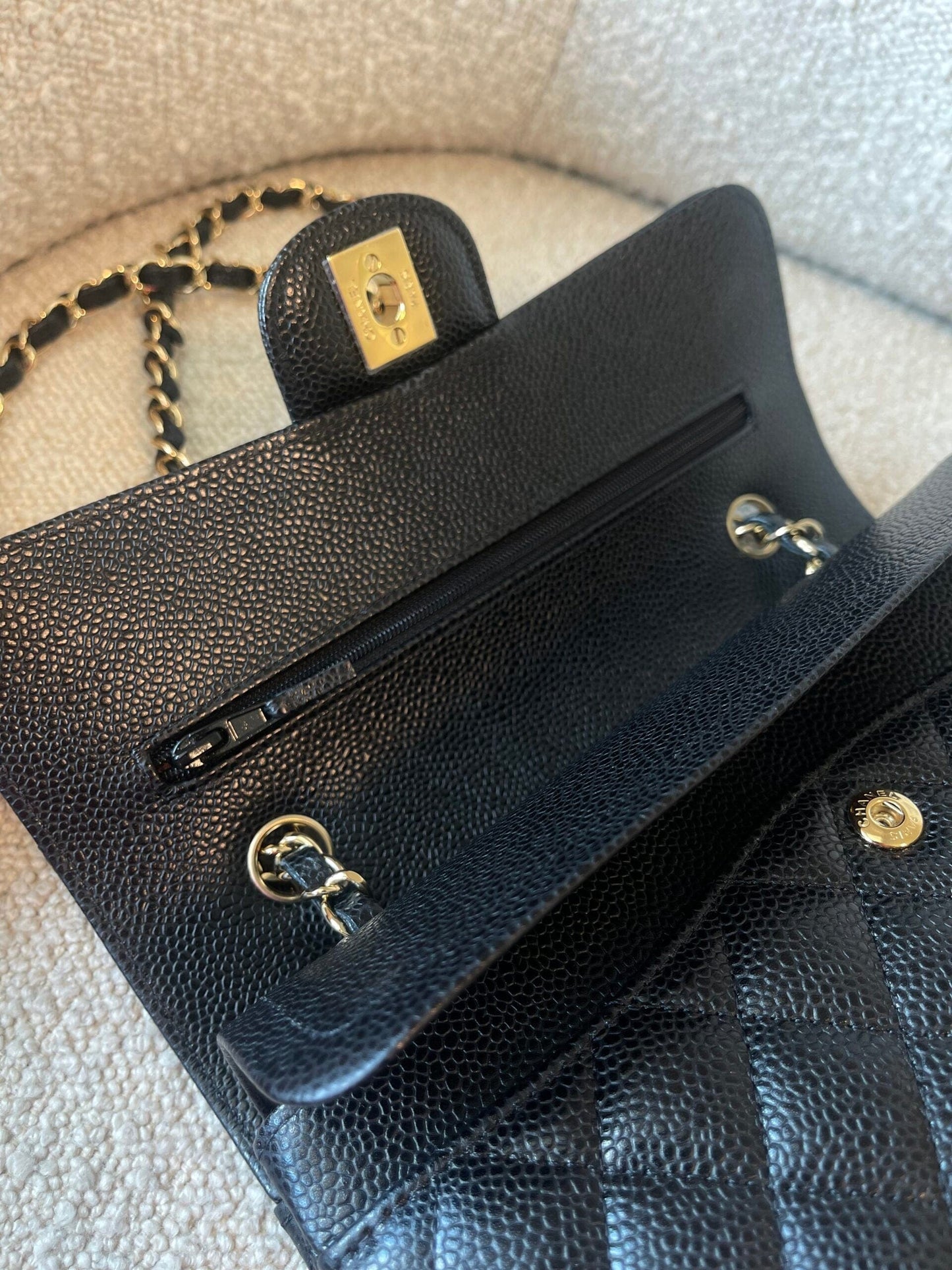 Black Caviar Quilted Classic Double Flap Small Gold Hardware