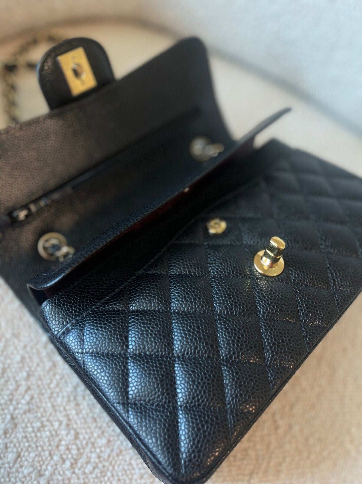 Black Caviar Quilted Classic Double Flap Small Gold Hardware