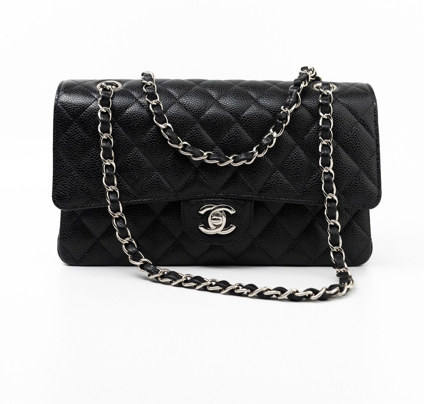 Black Caviar Quilted Classic Flap Medium Silver Hardware