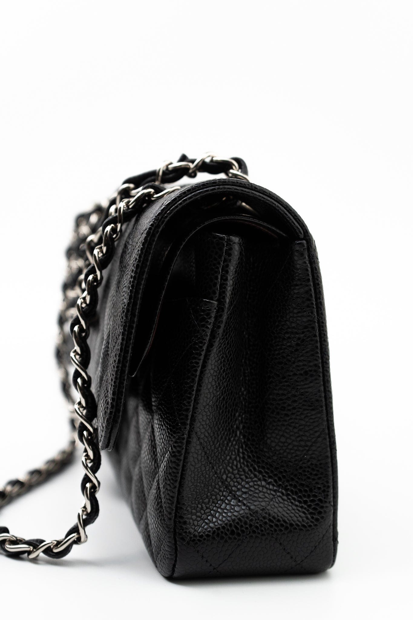 Black Caviar Quilted Classic Flap Medium Silver Hardware