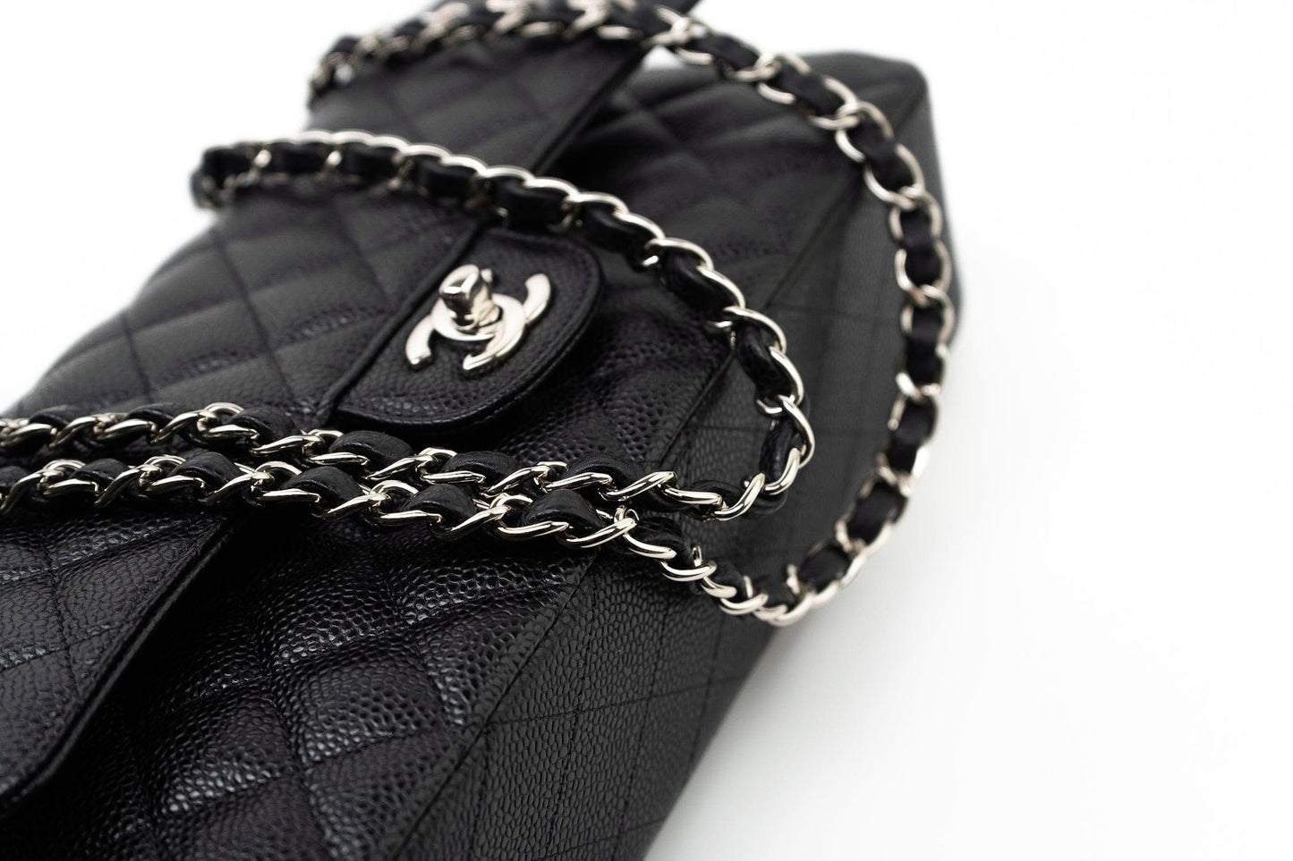 Black Caviar Quilted Classic Flap Medium Silver Hardware
