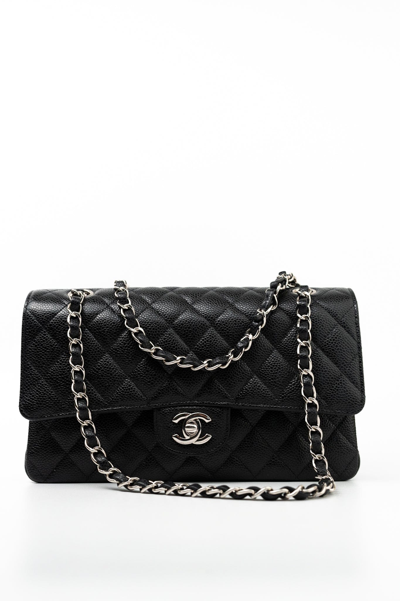 Black Caviar Quilted Classic Flap Medium Silver Hardware