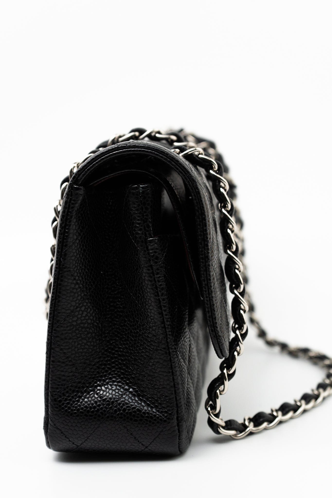 Black Caviar Quilted Classic Flap Medium Silver Hardware