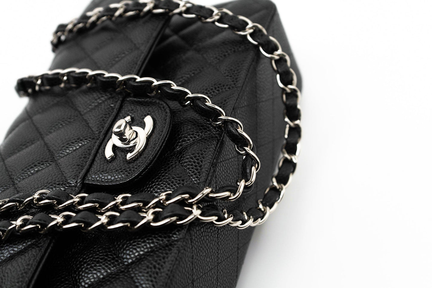 Black Caviar Quilted Classic Flap Medium Silver Hardware