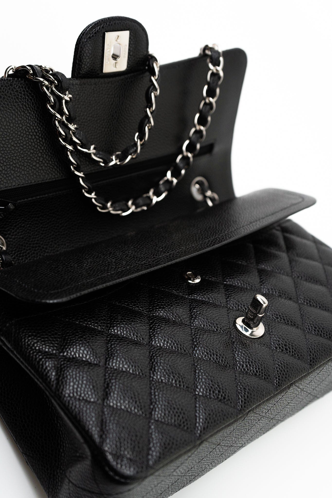 Black Caviar Quilted Classic Flap Medium Silver Hardware