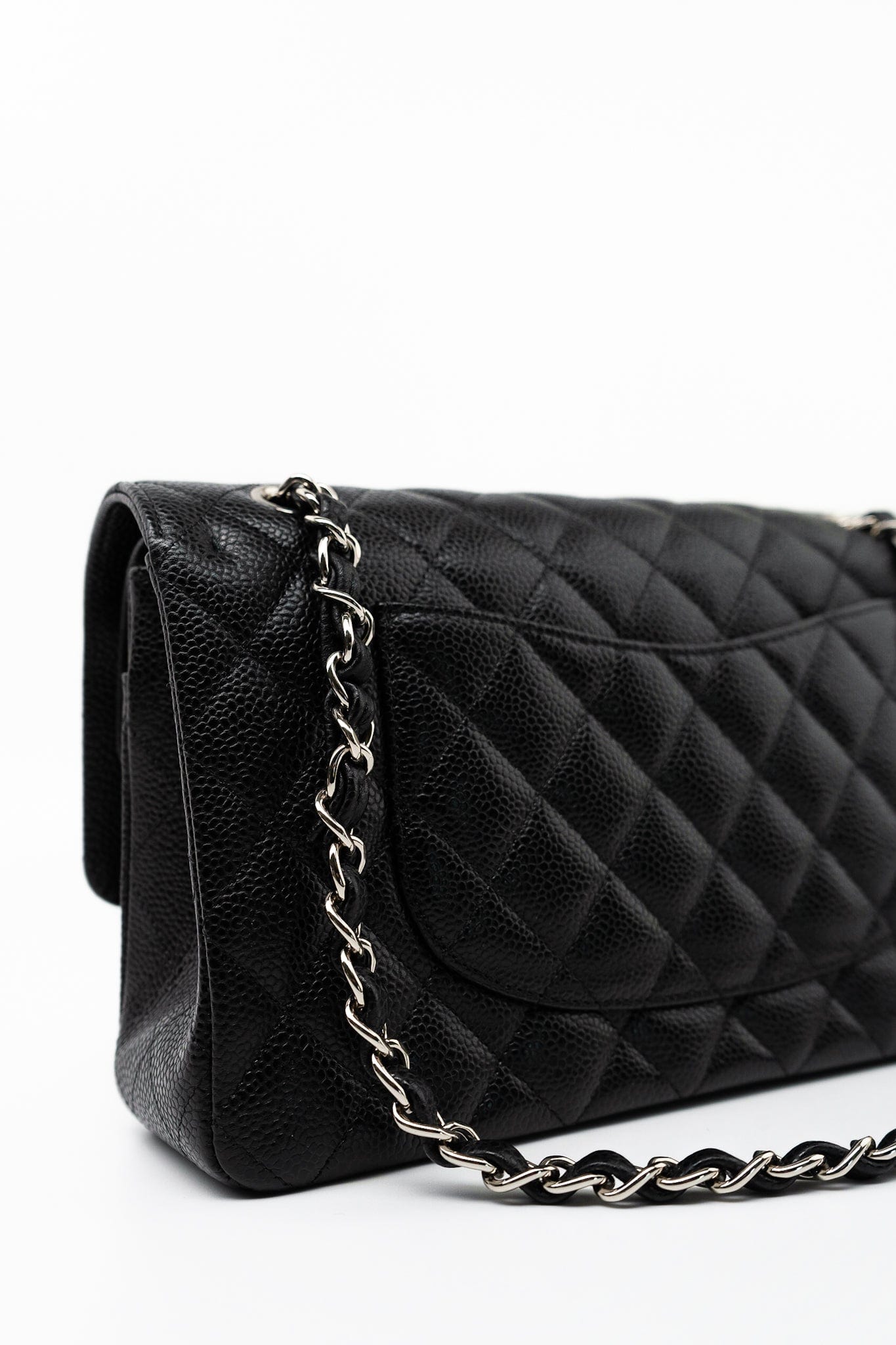 Black Caviar Quilted Classic Flap Medium Silver Hardware