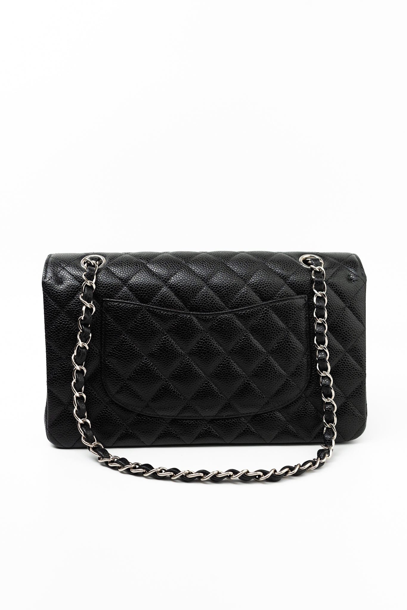 Black Caviar Quilted Classic Flap Medium Silver Hardware