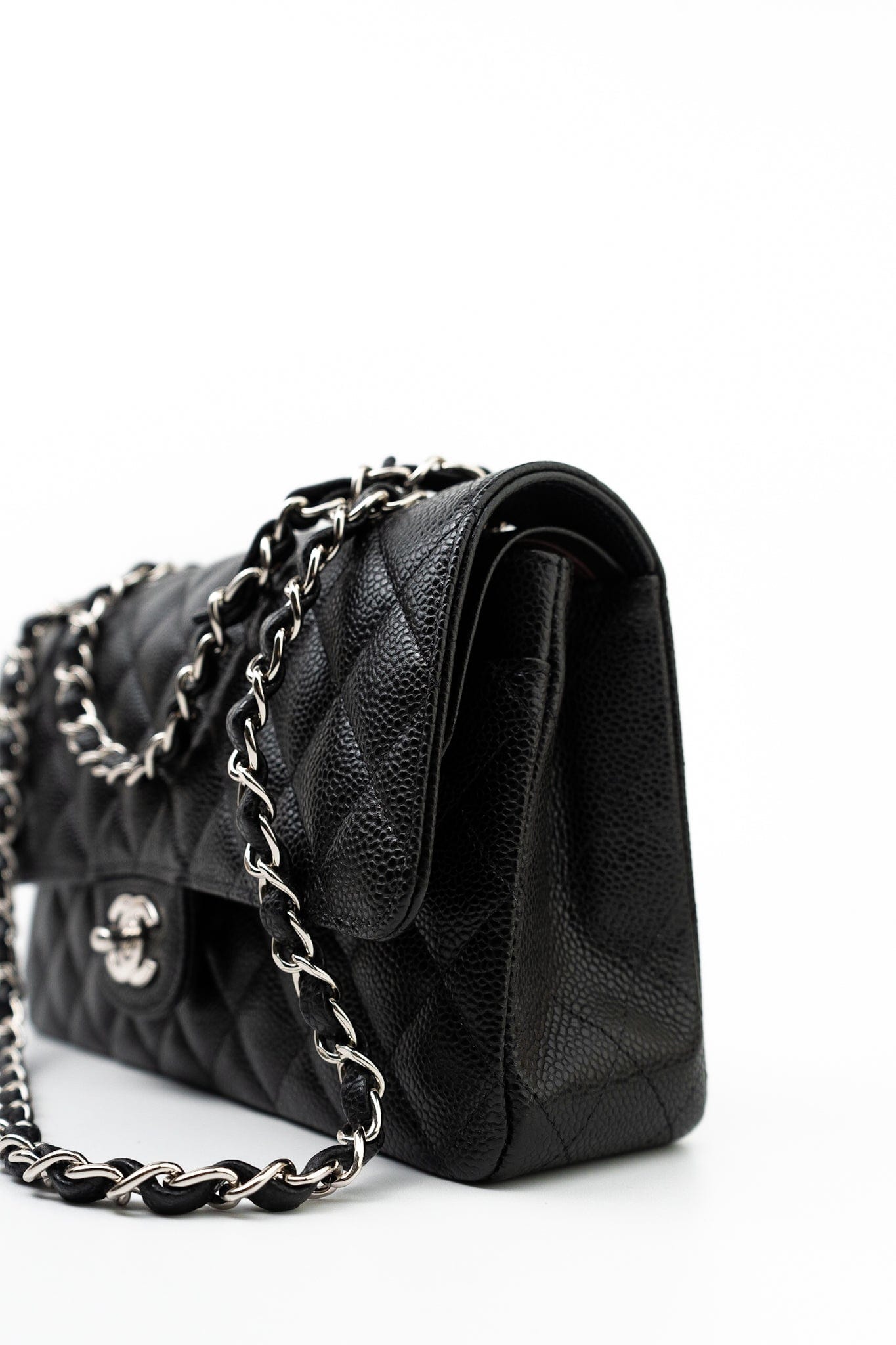 Black Caviar Quilted Classic Flap Medium Silver Hardware