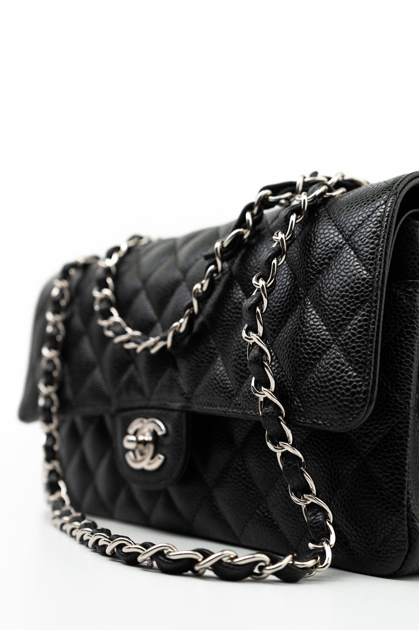 Black Caviar Quilted Classic Flap Medium Silver Hardware