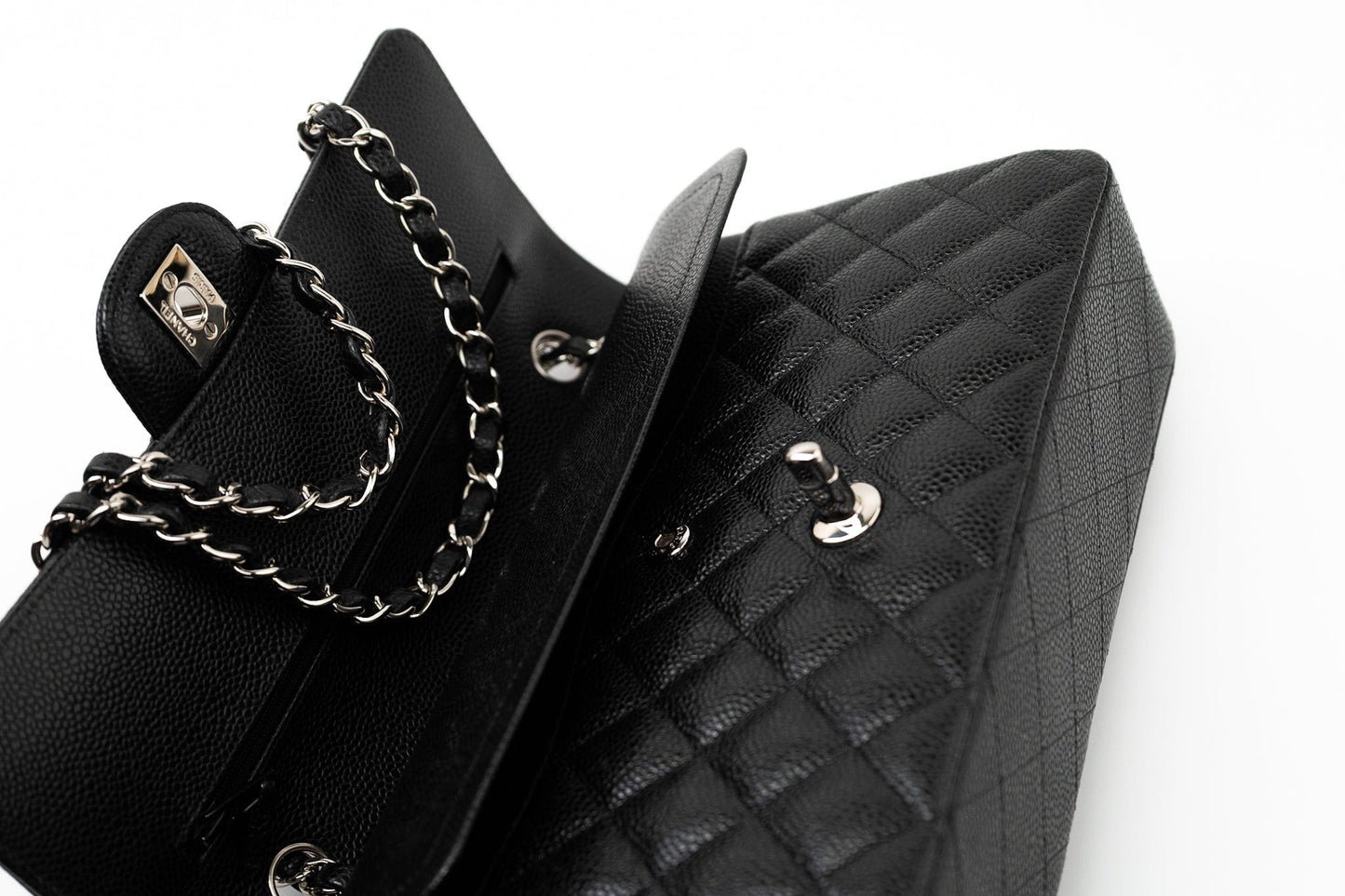 Black Caviar Quilted Classic Flap Medium Silver Hardware