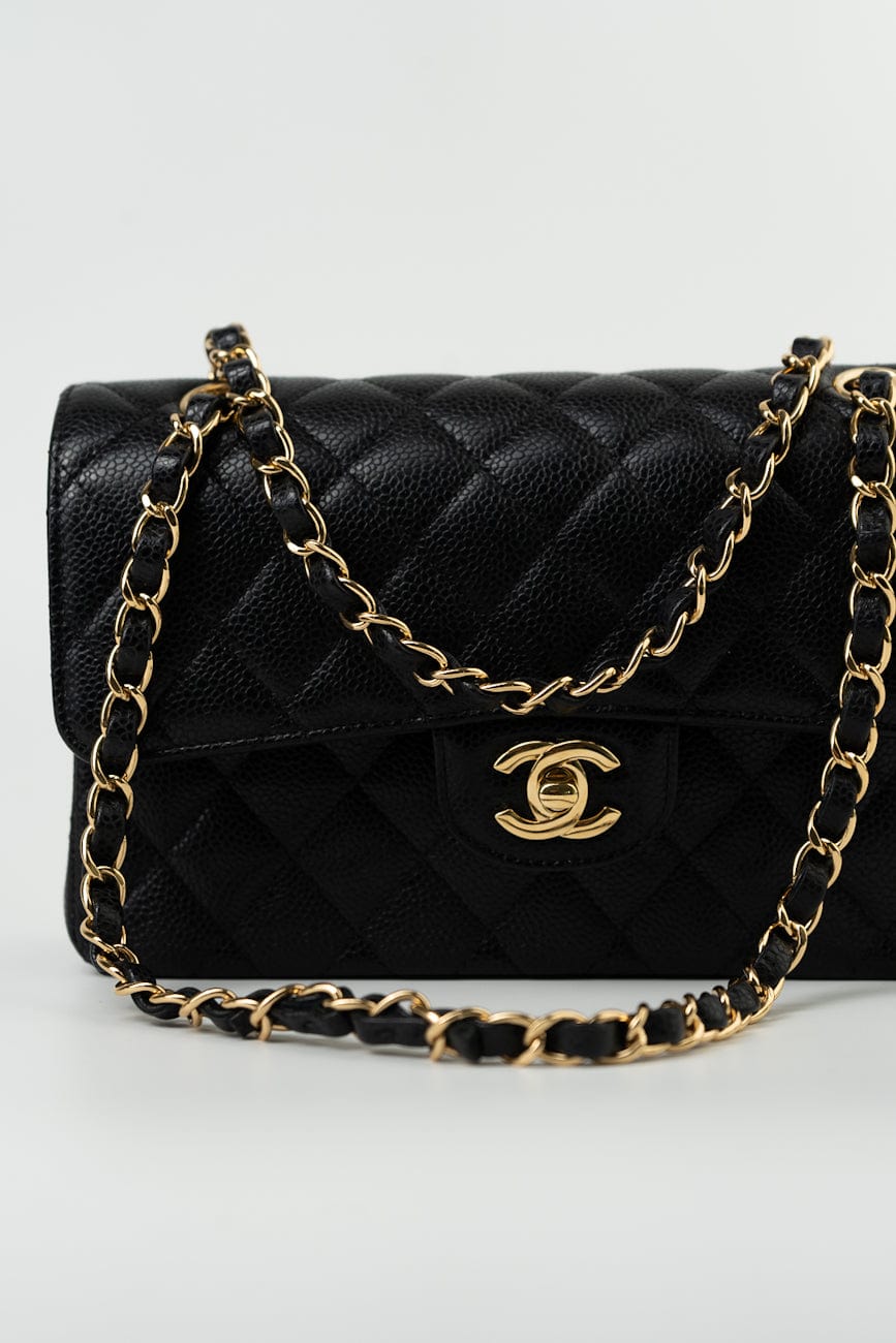 Black Caviar Quilted Classic Flap Small Gold Hardware