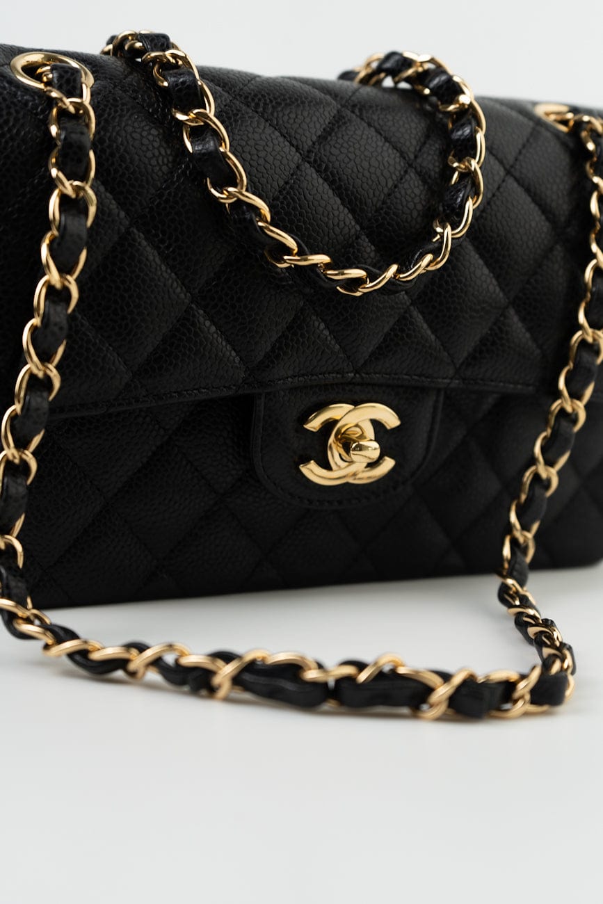 Black Caviar Quilted Classic Flap Small Gold Hardware