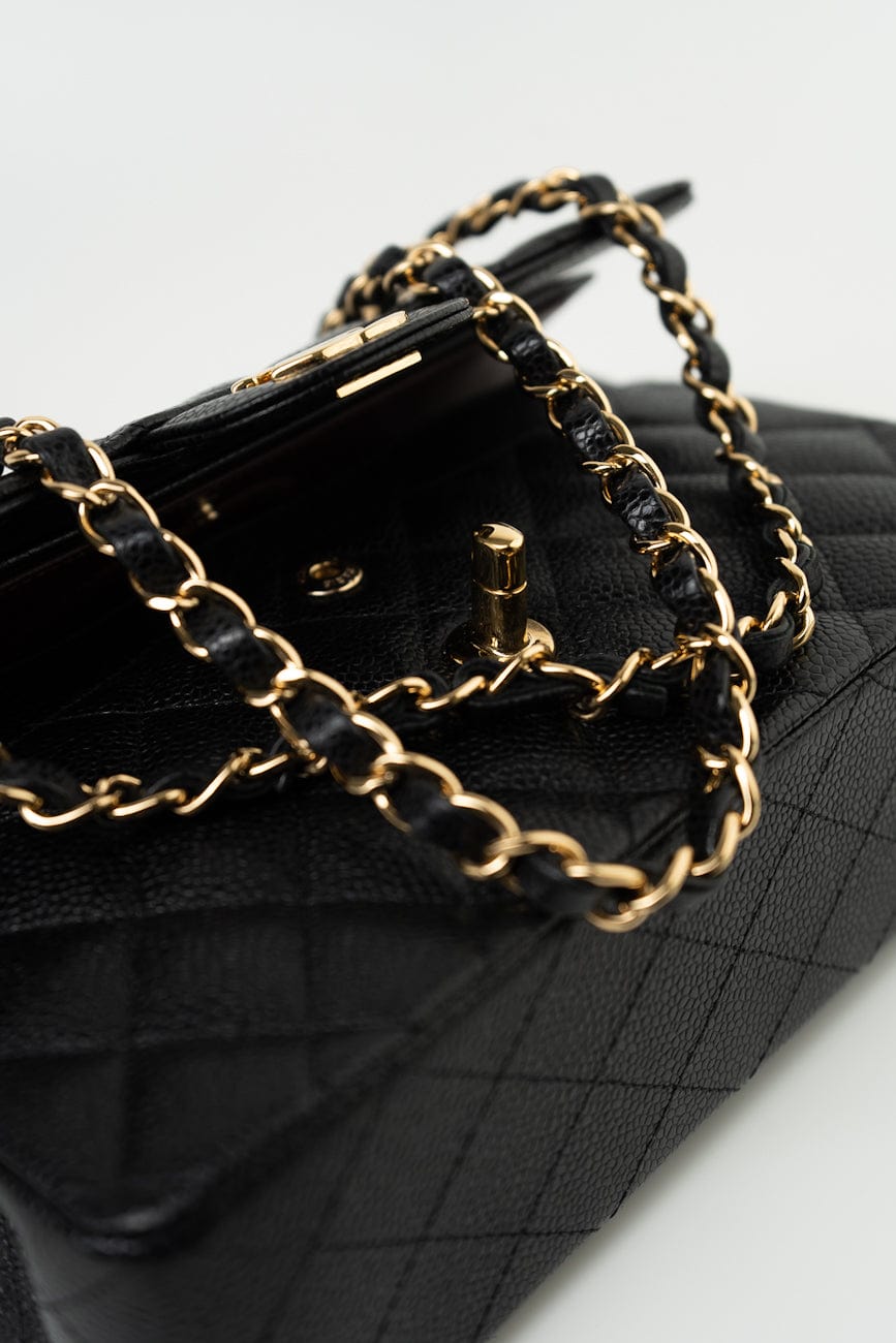 Black Caviar Quilted Classic Flap Small Gold Hardware