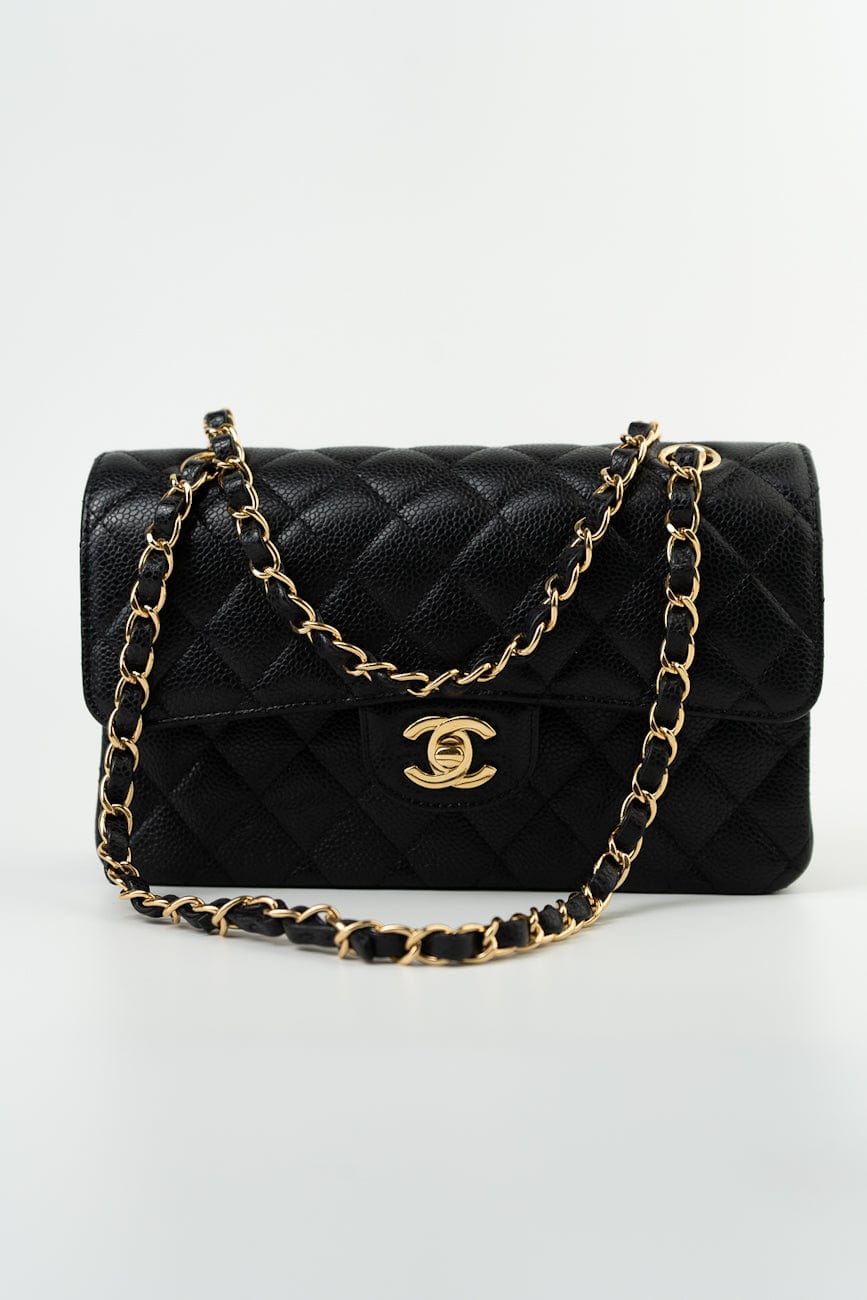 Black Caviar Quilted Classic Flap Small Gold Hardware