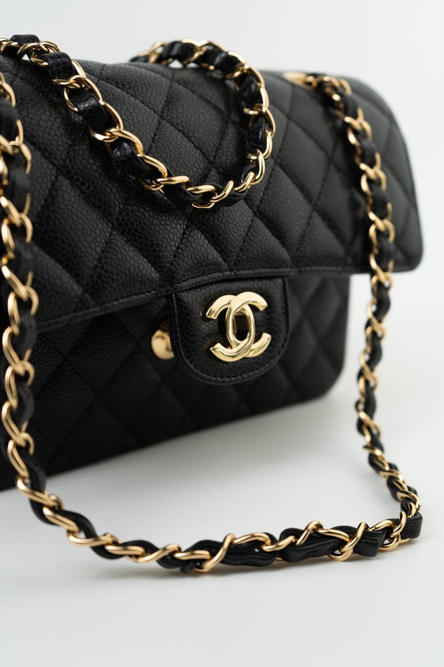 Black Caviar Quilted Classic Flap Small Gold Hardware