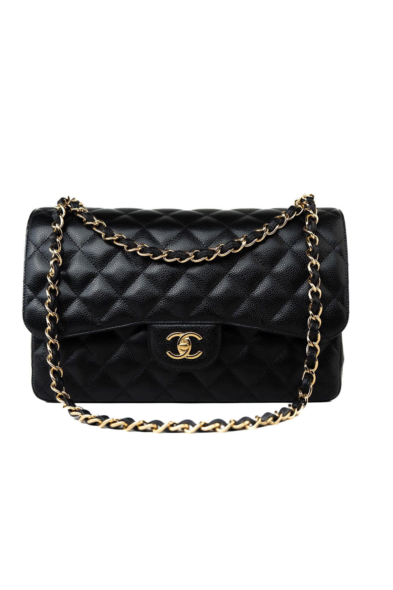 Black Caviar Quilted Jumbo Classic Flap Gold Hardware