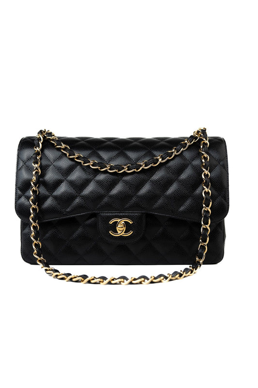 Black Caviar Quilted Jumbo Classic Flap Gold Hardware
