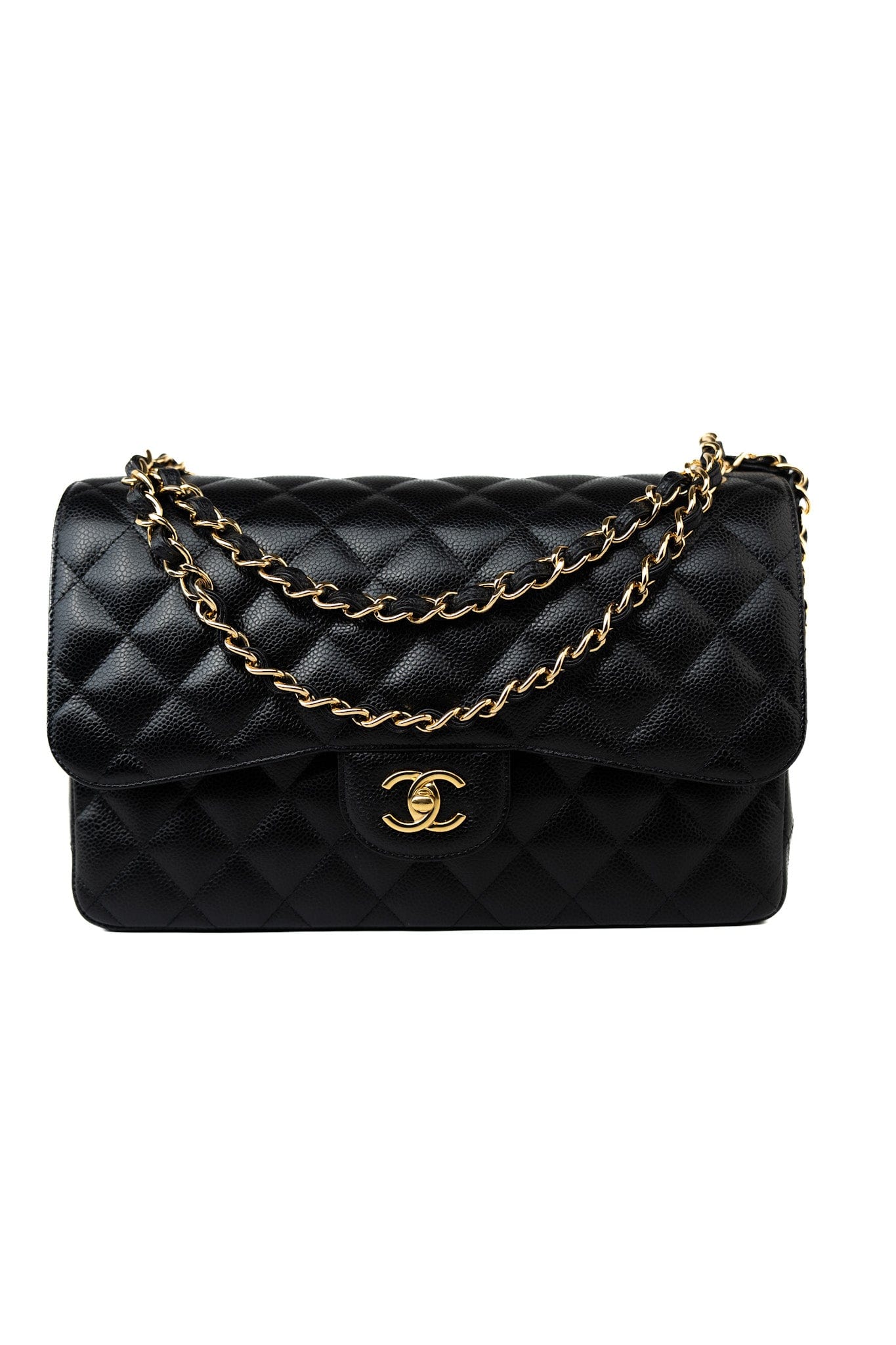 Black Caviar Quilted Jumbo Classic Flap Gold Hardware