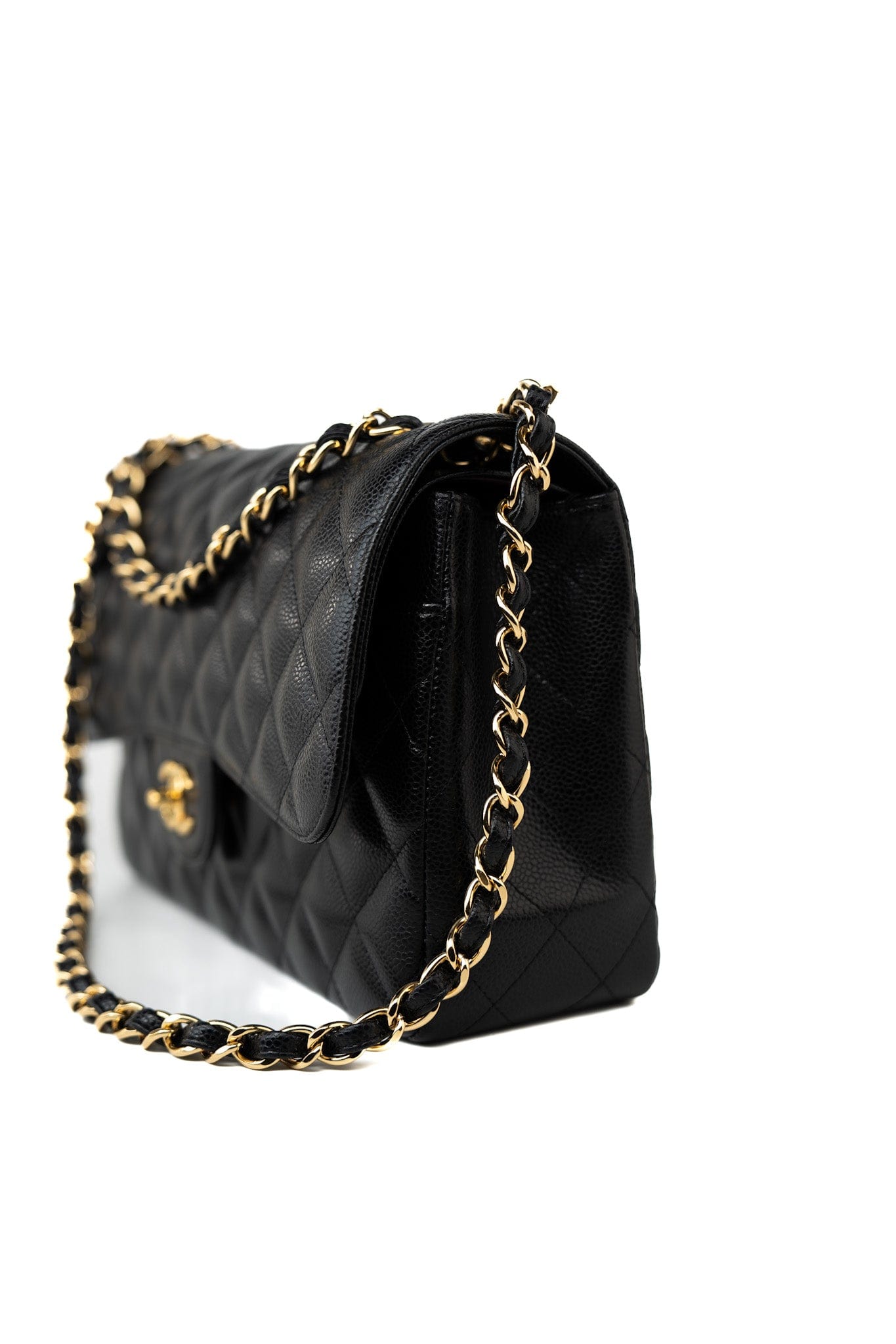 Black Caviar Quilted Jumbo Classic Flap Gold Hardware