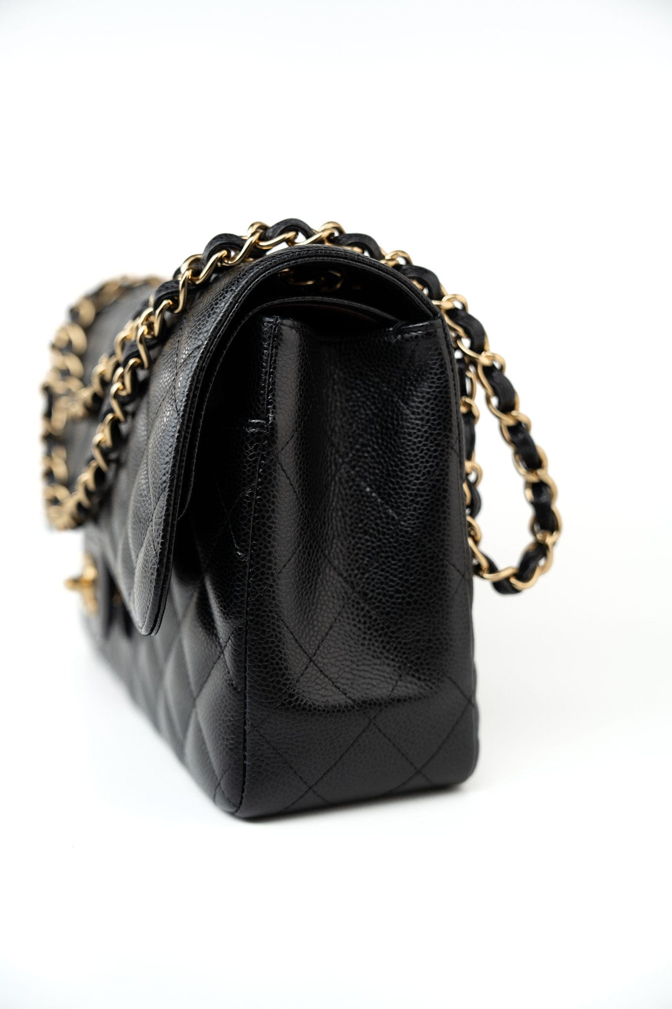 Black Caviar Quilted Jumbo Classic Flap Gold Hardware