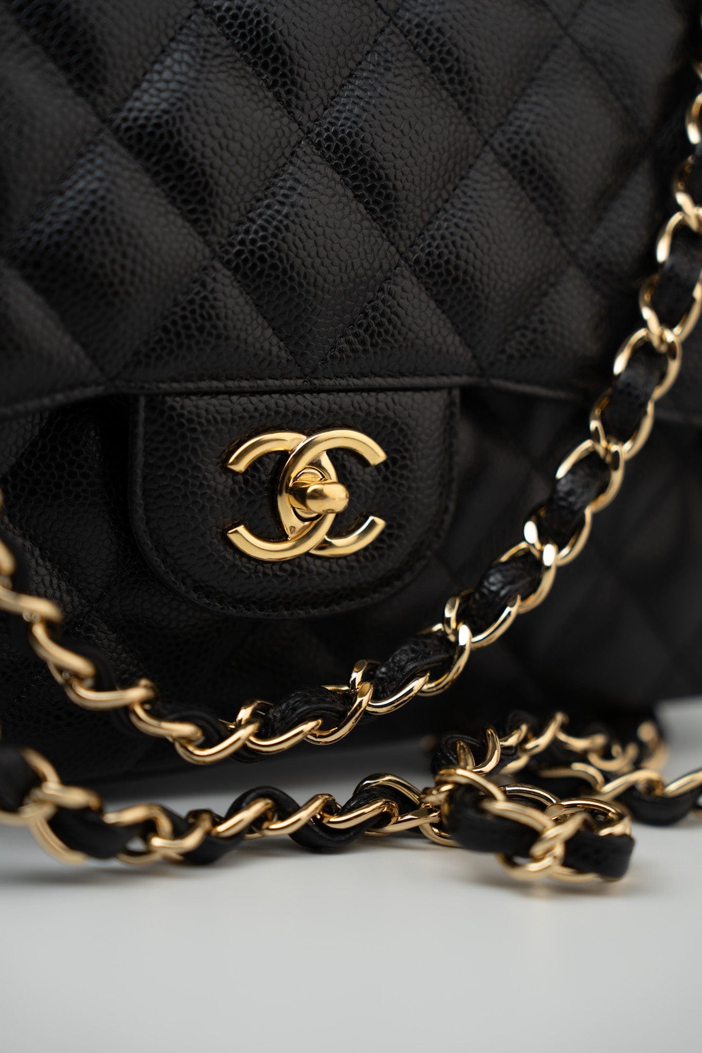 Black Caviar Quilted Jumbo Classic Flap Gold Hardware