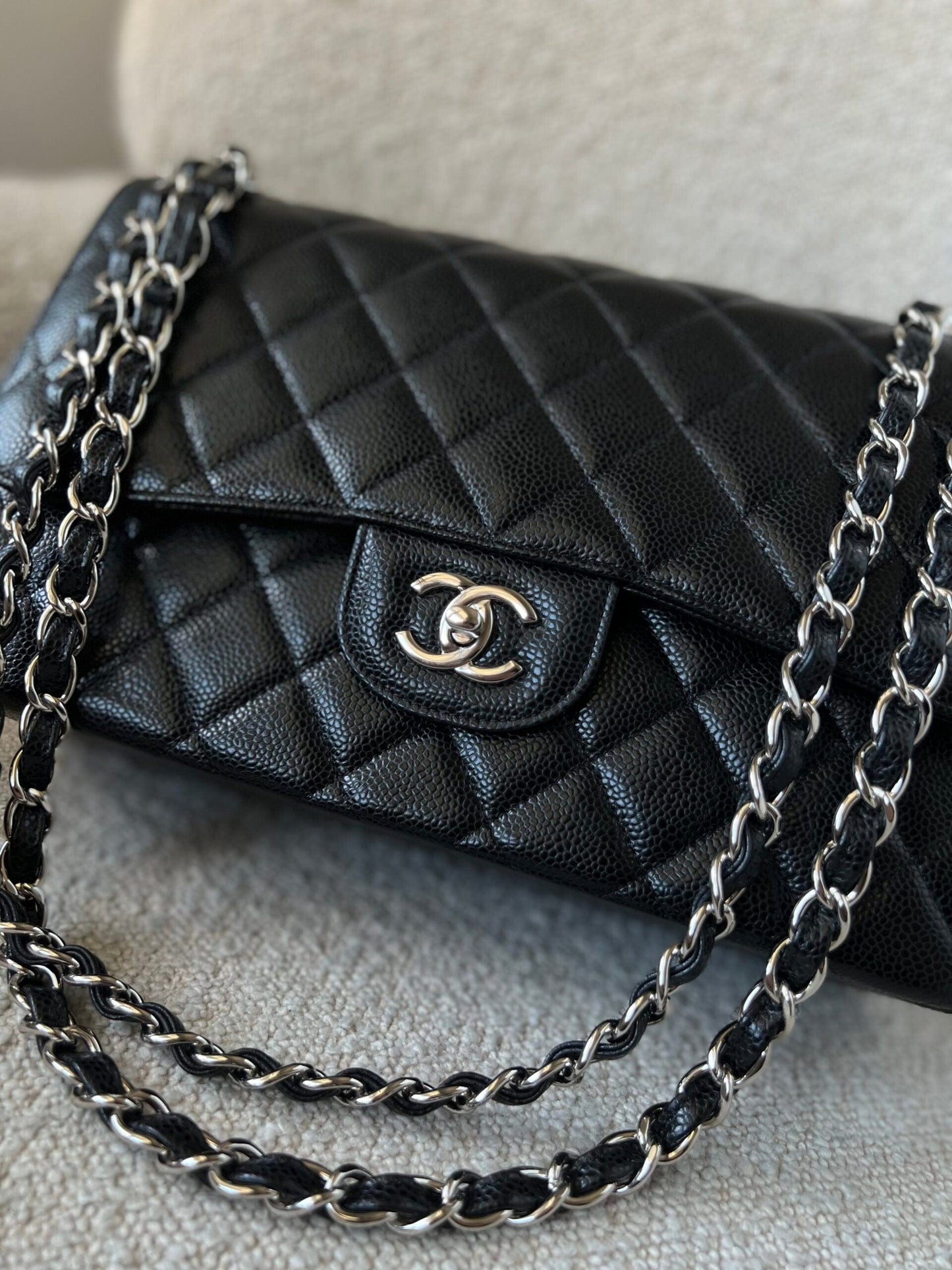 Black Caviar Quilted Jumbo Classic Flap Silver Hardware