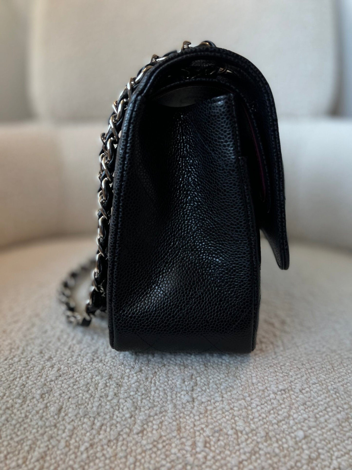 Black Caviar Quilted Jumbo Classic Flap Silver Hardware