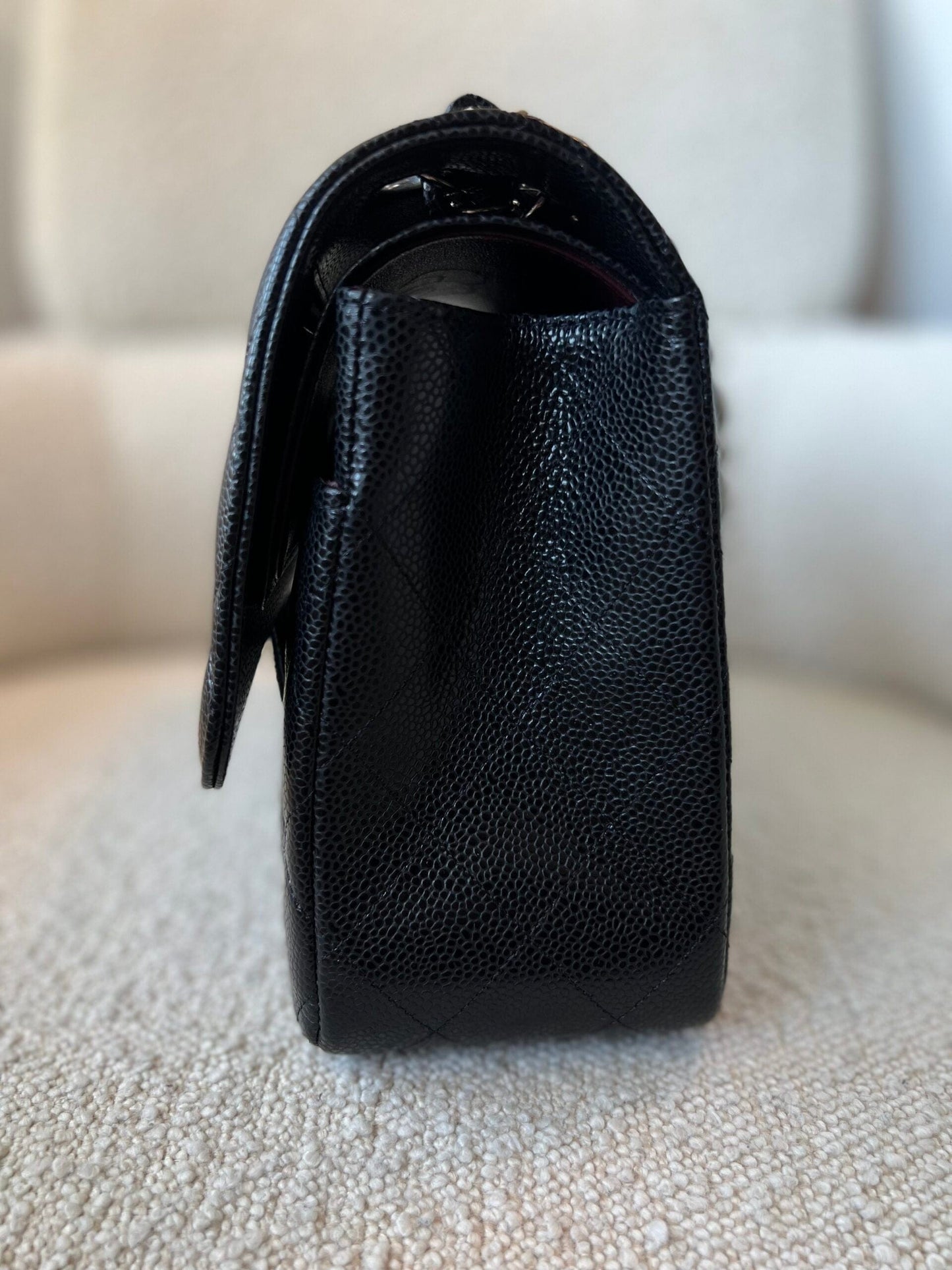 Black Caviar Quilted Jumbo Classic Flap Silver Hardware