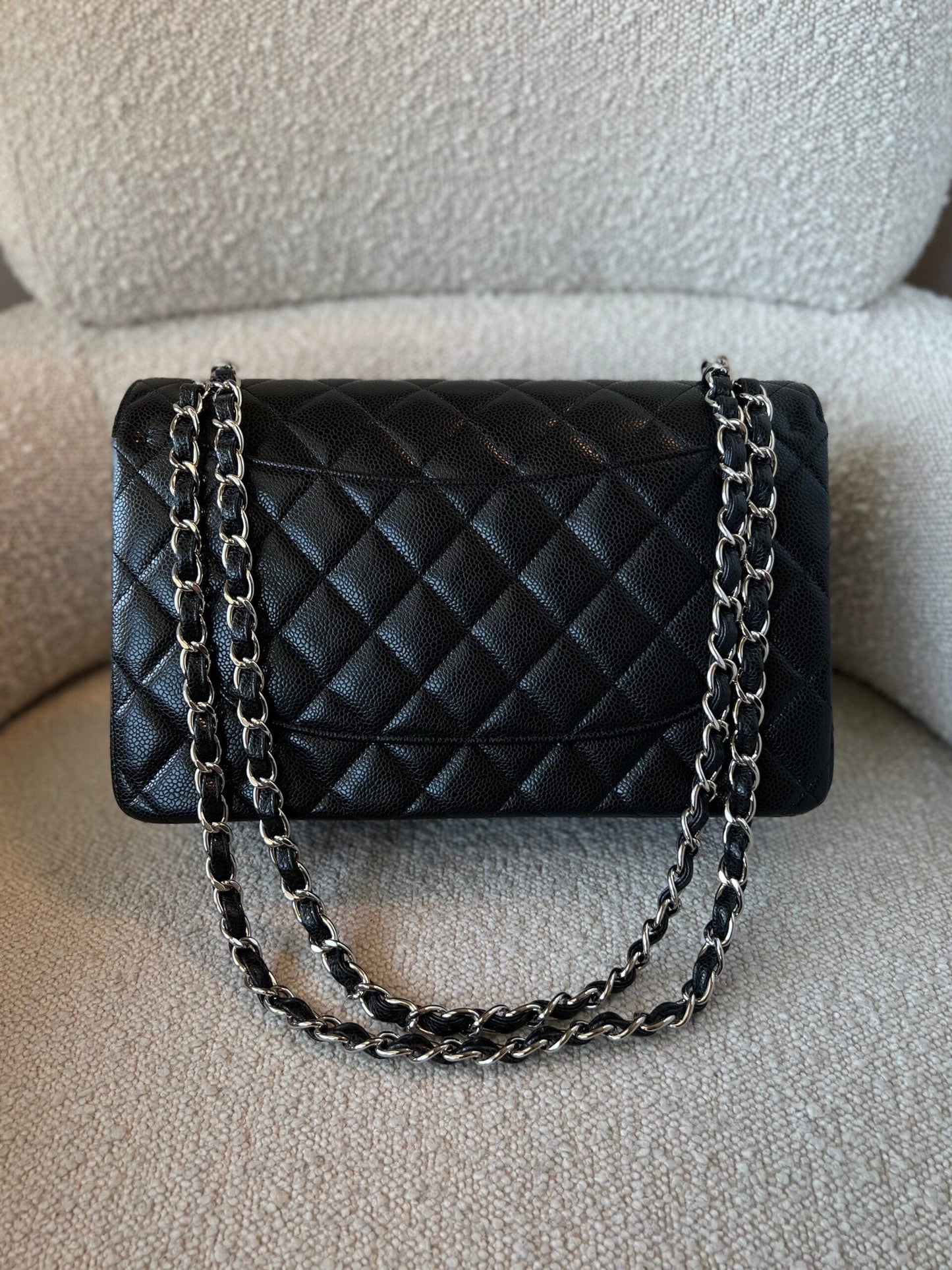 Black Caviar Quilted Jumbo Classic Flap Silver Hardware