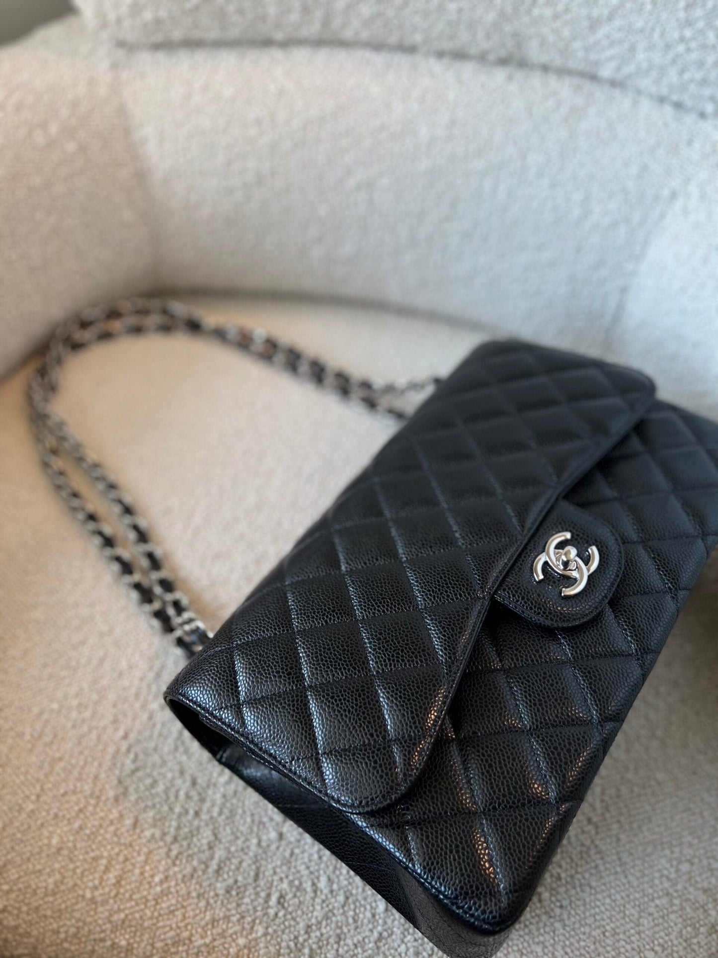 Black Caviar Quilted Jumbo Classic Flap Silver Hardware
