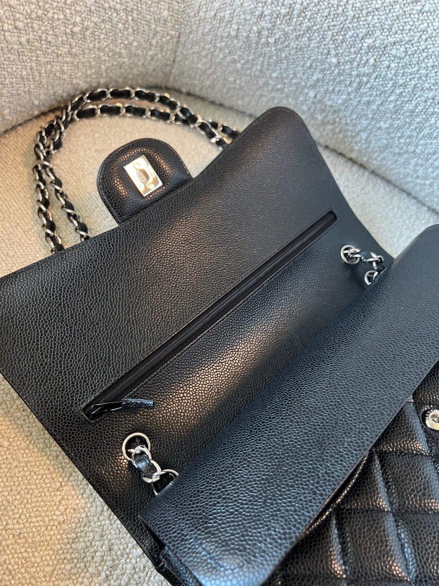 Black Caviar Quilted Jumbo Classic Flap Silver Hardware